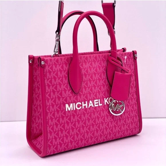 MICHAEL KORS MIRELLA SMALL SHOPPER TOTE CROSSBODY DRAGONFRUIT - Picture 9 of 12